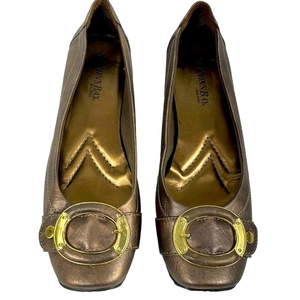 St Johns Bay Fiona Comfort Flats Bronze With Gold Buckle Accent NWT Size 7 1/2